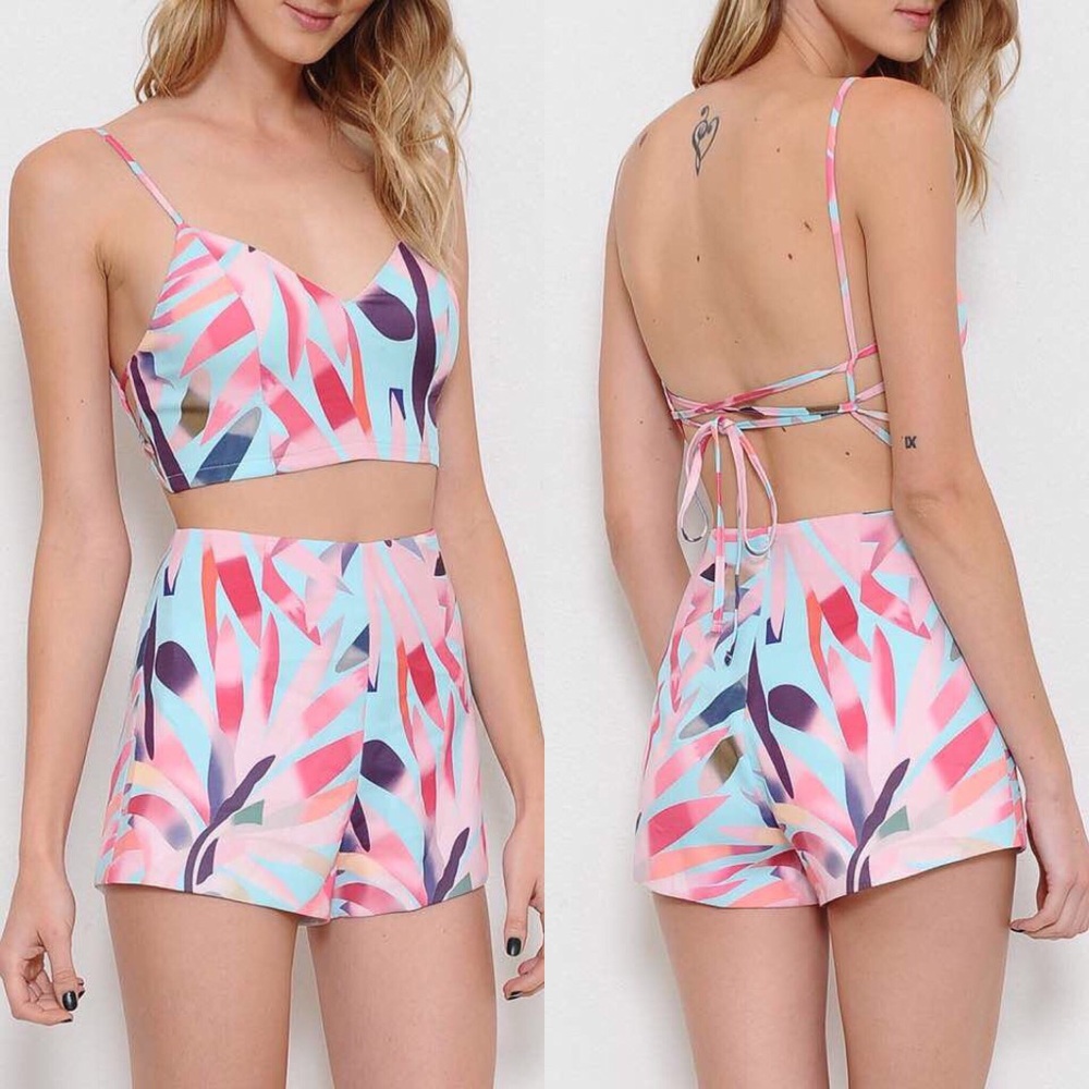 Flamingo crop top and shorts set